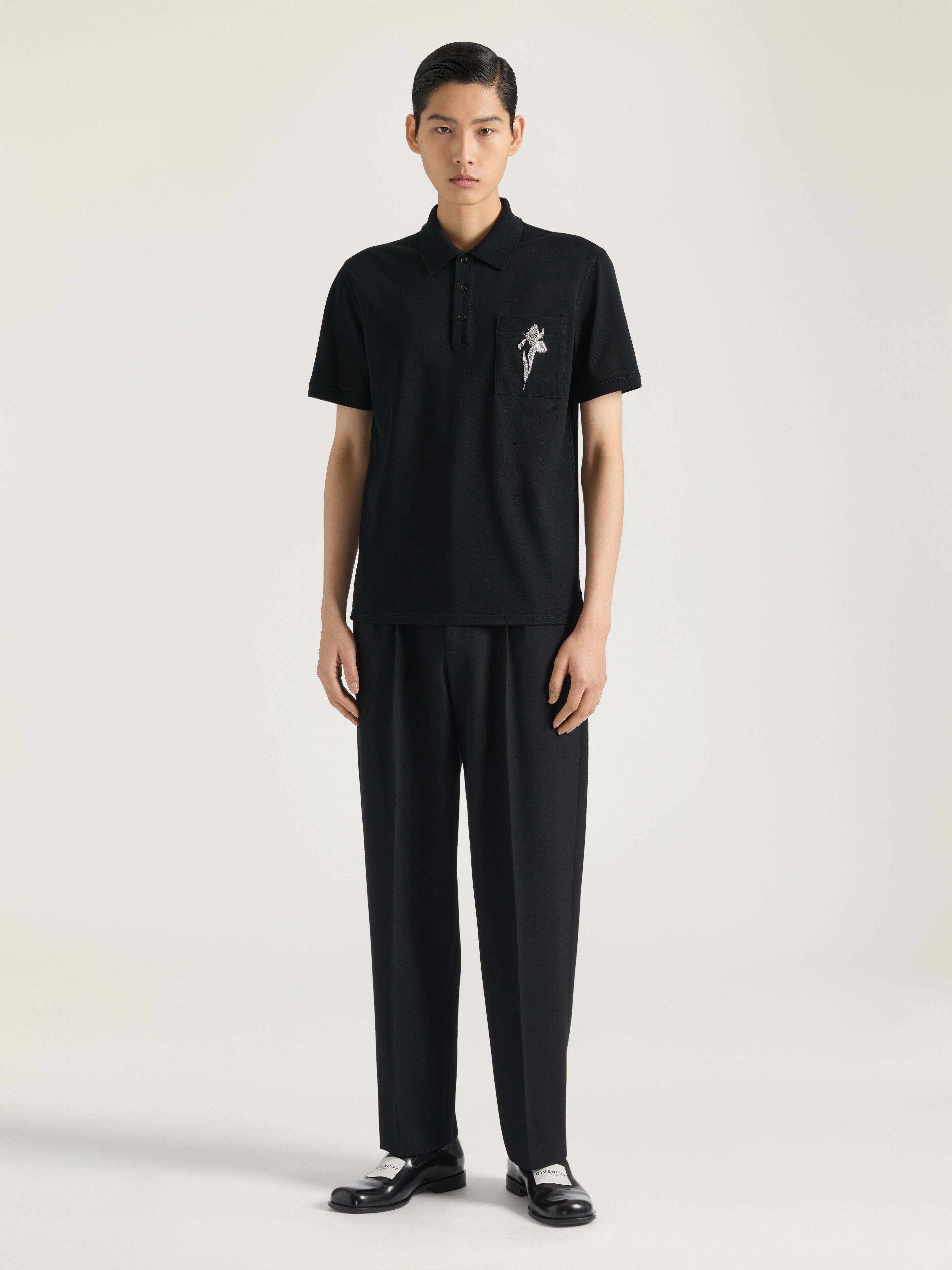 Polo in cotton with crystal embroidery